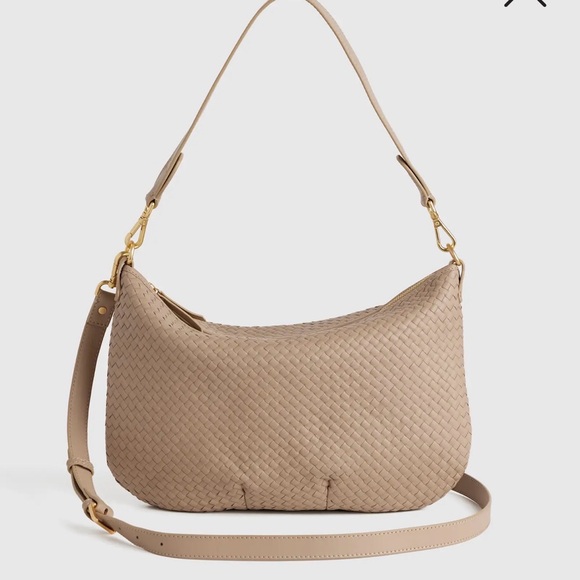 Quince Handbags - NEW Quince Italian Leather Convertible Crescent Handwoven Shoulder Bag - Taupe